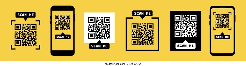 QR code scan me templates. qr code collection for app or product. Vector isolated on yellow