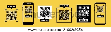 QR code scan me templates. qr code collection for app or product. Vector isolated on yellow