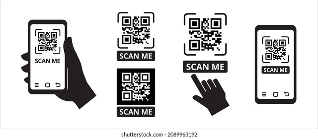 QR code scan me vector illustration. Mobile phone scan me quick response codes icon. Link code scanning vector stock illustration for label and sticker tag.