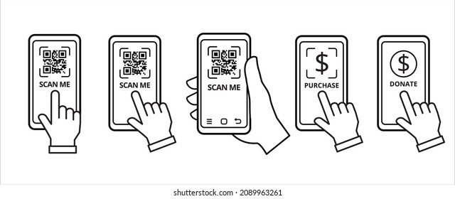 QR code scan me vector illustration. Mobile phone scan me quick response codes icon. Link code scanning vector stock illustration for donation label and sticker tag.