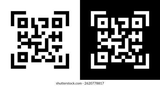 QR code scan me vector illustration. Fake template of quick response matrix barcode in square grid. Mobile phone camera readable digital label. on black and white background