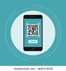 Qr code scan online  for connect via smartphone flat vector design.