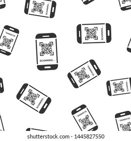 Qr code scan phone icon seamless pattern background. Scanner in smartphone vector illustration on white isolated background. Barcode business concept.