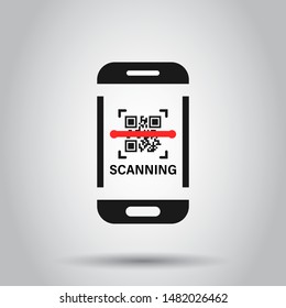 Qr code scan phone icon in flat style. Scanner in smartphone vector illustration on isolated background. Barcode business concept.