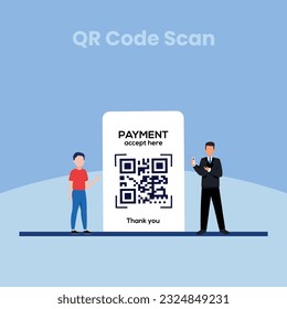 QR code scan service banner. Verification concept. 3d hand with smartphone scans QR code. Template design for website, landing page, social media. Vector illustration	