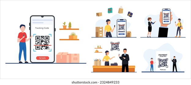 Banner del servicio de análisis de código QR. Concepto de verificación. 3d mano con escaneos de smartphone código QR. Diseño de plantillas para sitio web, página de inicio, medios sociales. Ilustración del vector	