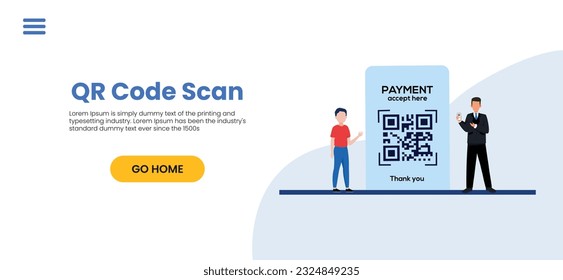 QR code scan service banner. Verification concept. 3d hand with smartphone scans QR code. Template design for website, landing page, social media. Vector illustration	