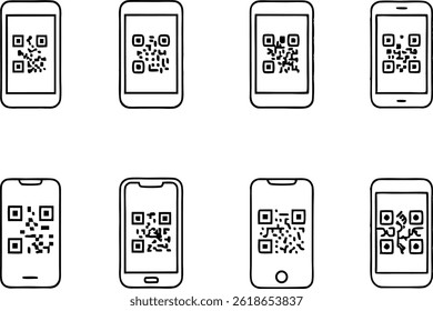 QR Code Scan Set. Scan me text. Smartphone usage. Scan QR Code icon