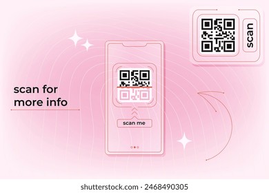 QR code scan with smartphone. Abstract cute pink template. Soft gradient background. Modern outline Y2K.