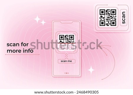 QR code scan with smartphone. Abstract cute pink template. Soft gradient background. Modern outline Y2K.