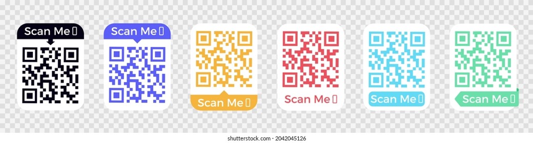 QR code scan for smartphone. Qr code frame vector set. Template scan me Qr code for smartphone. QR code for mobile app, payment and phone. Scan me phone tag. Vector illustration.