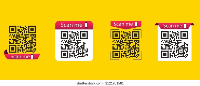 QR code scan for smartphone. Qr code frame vector set. Template scan me Qr code for smartphone. QR code for mobile app, payment and phone. Scan me phone tag. Vector illustration.
