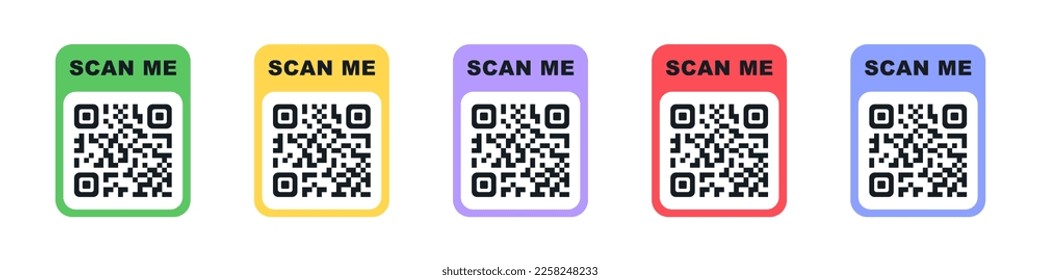 QR code scan for smartphone. Qr code frame vector set. Template scan me Qr code for smartphone. QR code for mobile app, payment and phone. Scan me phone tag. Vector illustration.