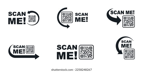 QR code scan for smartphone. Qr code frame vector set. Template scan me Qr code for smartphone. QR code for mobile app, payment and phone. Scan me phone tag. Vector illustration.