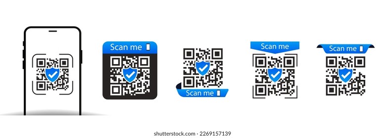 QR code scan for smartphone. Qr code frame vector set. Template scan me Qr code for smartphone. QR code for mobile app, payment and phone. Scan me phone tag. Vector illustration. Vector illustration