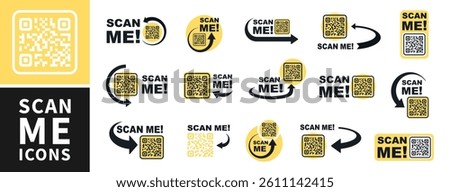 QR code scan for smartphone. Qr code frame vector set. Template scan me Qr code for smartphone. QR code for mobile app, payment and phone. Scan me phone tag. Vector illustration.