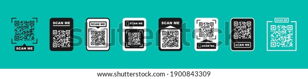 QR code\
scan for smartphone. Qr code frame vector set. Template scan me Qr\
code for smartphone. QR code for mobile app, payment and phone.\
Scan me phone tag. Vector\
illustration.