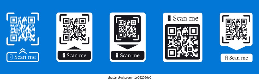 QR code scan for smartphone. Inscription scan me with smartphone icon. Qr code for payment. Inscription scan me with smartphone icon. Qr code for payment. Scan QR code. Vector collection