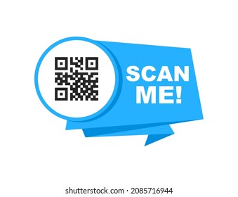 QR code scan for smartphone. QR code with inscription scan me with smartphone. Scan me icon. Scan qr code icon for payment, mobile app and identification. Vector.