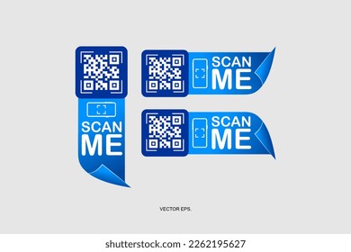 QR code scan for smartphone, Scan me icon. Qr code frame vector set. Template scan me Qr code for smartphone. QR code for mobile app, payment and phone. Scan me phone tag. Vector illustration.