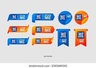QR code scan for smartphone, Scan me icon. Qr code frame vector set. Template scan me Qr code for smartphone. QR code for mobile app, payment and phone. Scan me phone tag. Vector illustration.