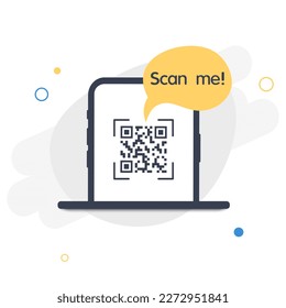 QR code scan to smartphone. Qr code for payment. Mobile phone scanning QR-code. Inscription scan me. Verification. Vector illustration