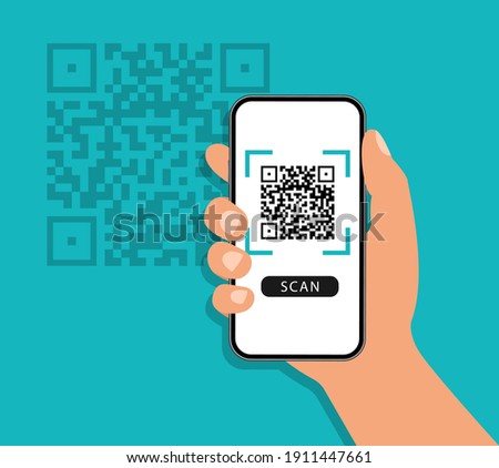 QR code scan to smartphone. Qr code for payment. Mobile phone scanning QR-code. Verification. Vector illustration.