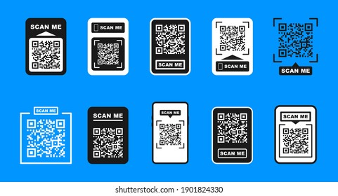 QR code scan for smartphone. Template scan me Qr code for smartphone. For mobile app, payment and phone. Scan me phone tag. Vector illustration.