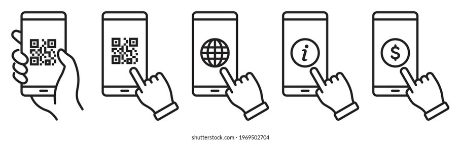 QR code scan steps with smartphone, QR code scan icon, Vector illustration.