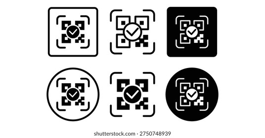 Iconos de éxito de escaneo de código QR Esquema cuadrado y circular y sólido Negro Blanco Simple Estilo minimalista Diseño de Vector