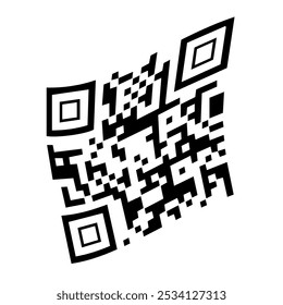 Vector de escaneo de código QR. Código de barras Abstractas, agitando elemento de diseño dinámico inclinado, aislado sobre fondo blanco. Patrón codificado para contenido de Web, intercambio de datos en línea.