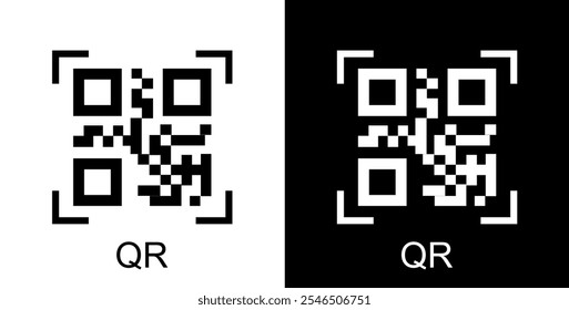 QR code scan Vector illustration, QRcode sign for mobile app, payment and phone. QR code symbol for smartphone scanning, QR Code icon  black outline for web design and mobile dark mode apps, Q.R icon