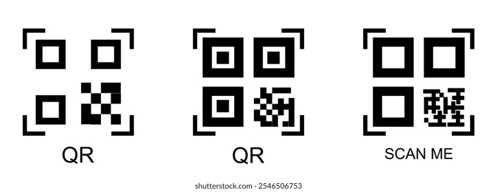 QR code scan Vector illustration, QRcode sign for mobile app, payment and phone. QR code symbol for smartphone scanning, QR Code icon  black outline for web design and mobile dark mode apps, Q.R icon