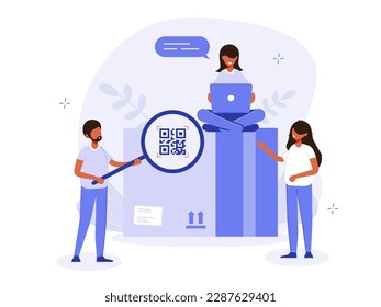 QR code scaner illustration concept. People scan the barcode when they send or receive a package. Logistical operation. Modern technology creative flat vector.