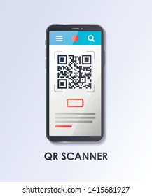 QR code scanner app smartphone template design. Cashless technology.  Barcode generator app. Material Design UI/UX/GUI screens. Mobile apps kit. User interface display. Flat vector illustration. 