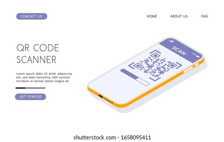 QR code scanner application. Modern vector isometric illustration. 