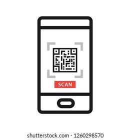 QR code scanner application on mobile. Simple line icon. Isolate on white background.