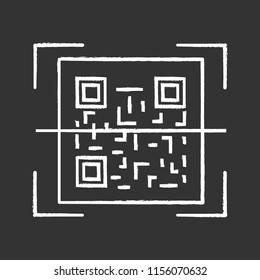 QR code scanner chalk icon. Quick response code. Matrix barcode scanning app. Isolated vector chalkboard illustration