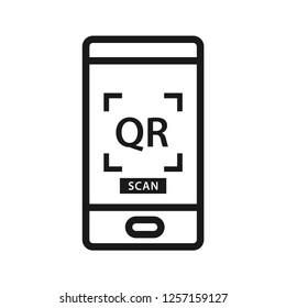 QR code scanner with mobile. Simple line icon. Isolate on white background.