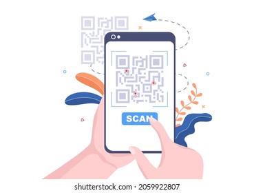 QR Code Scanner for Online Payment, Electronic Pay and Money Transfer on Smartphone with App in Hand. Background Vector Illustration