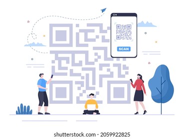 QR Code Scanner for Online Payment, Electronic Pay and Money Transfer on Smartphone with App in Hand. Background Vector Illustration