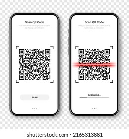 QR code scanner, reader app for smartphone. Identification tracking code. Serial number, product ID with digital information. Store, supermarket scan labels, price tag. Vector illustration.
