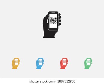 QR code scanner. QR code in smartphone. QR scanning, mobile app, online information. QR code scanning payment and verification. Set of colorful flat design icons
