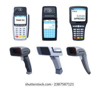 Qr Code Scanners And Pos Terminals Set. Essential Tools For Simplify Transactions By Swiftly Reading Qr Codes