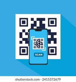 QR Code. Scanning qr code, barcode with smartphone. Contactless payment. Can use for, landing page, template, ui, web, mobile app, banner, flyer. Scan me. Qr Verification Concept. Vector illustration