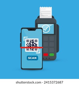QR Code. Scanning qr code, barcode with smartphone. Contactless payment. Can use for, landing page, template, ui, web, mobile app, banner, flyer. Scan me. Qr Verification Concept. Vector illustration