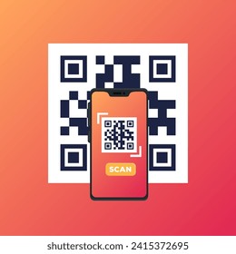 QR Code. Scanning qr code, barcode with smartphone. Contactless payment. Can use for, landing page, template, ui, web, mobile app, banner, flyer. Scan me. Qr Verification Concept. Vector illustration