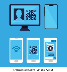 QR Code. Scanning qr code, barcode with smartphone. Contactless payment. Can use for, landing page, template, ui, web, mobile app, banner, flyer. Scan me. Qr Verification Concept. Vector illustration