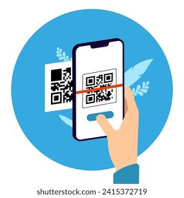 QR Code. Scanning qr code, barcode with smartphone. Contactless payment. Can use for, landing page, template, ui, web, mobile app, banner, flyer. Scan me. Qr Verification Concept. Vector illustration