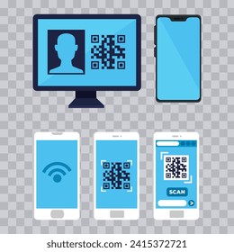 QR Code. Scanning qr code, barcode with smartphone. Contactless payment. Can use for, landing page, template, ui, web, mobile app, banner, flyer. Scan me. Qr Verification Concept. Vector illustration